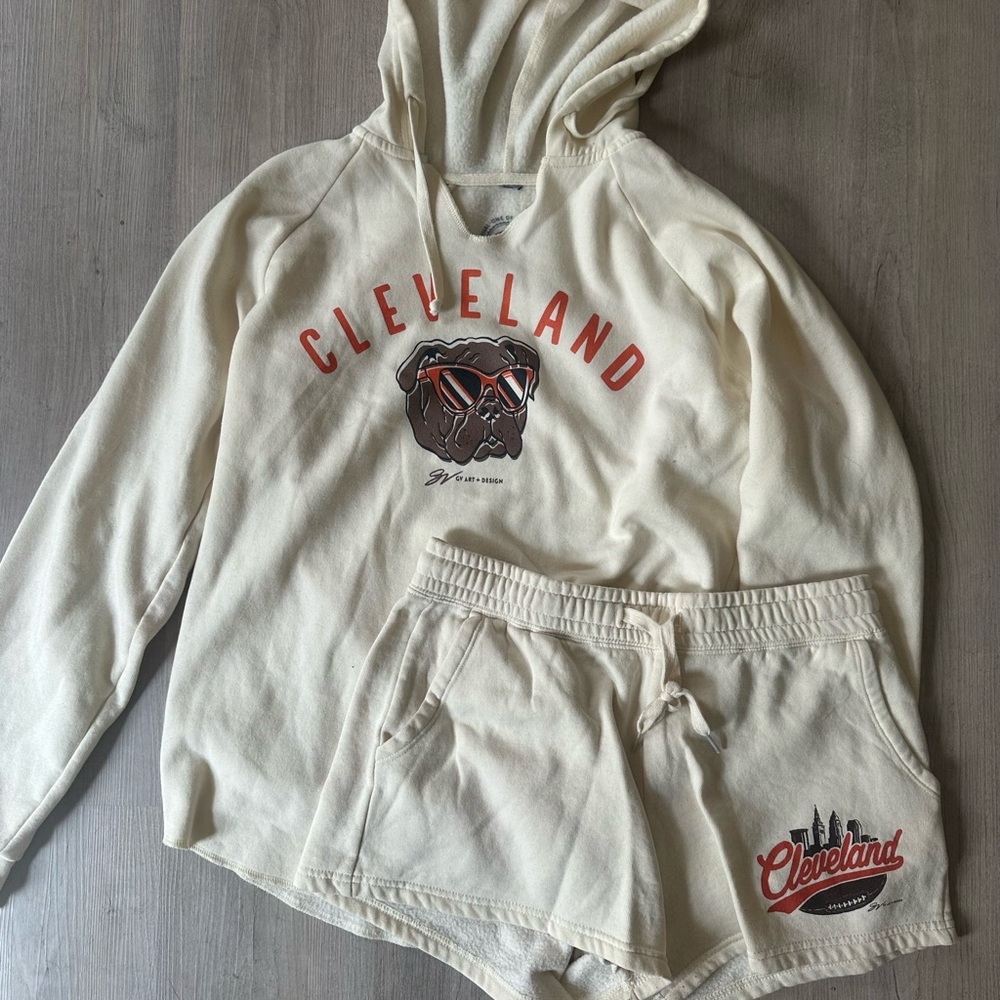 Essentials Cream Hoodie and Shorts Set